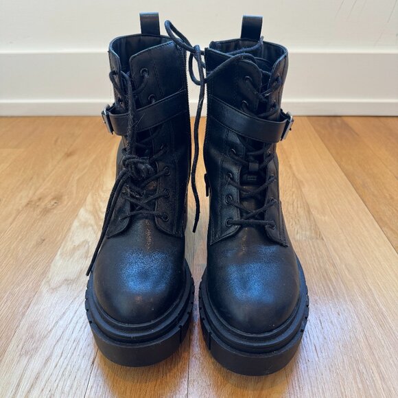 The Drop Women's Koi Buckle Lace Up Black Platform Combat Boots - Size 8 - Picture 2 of 6